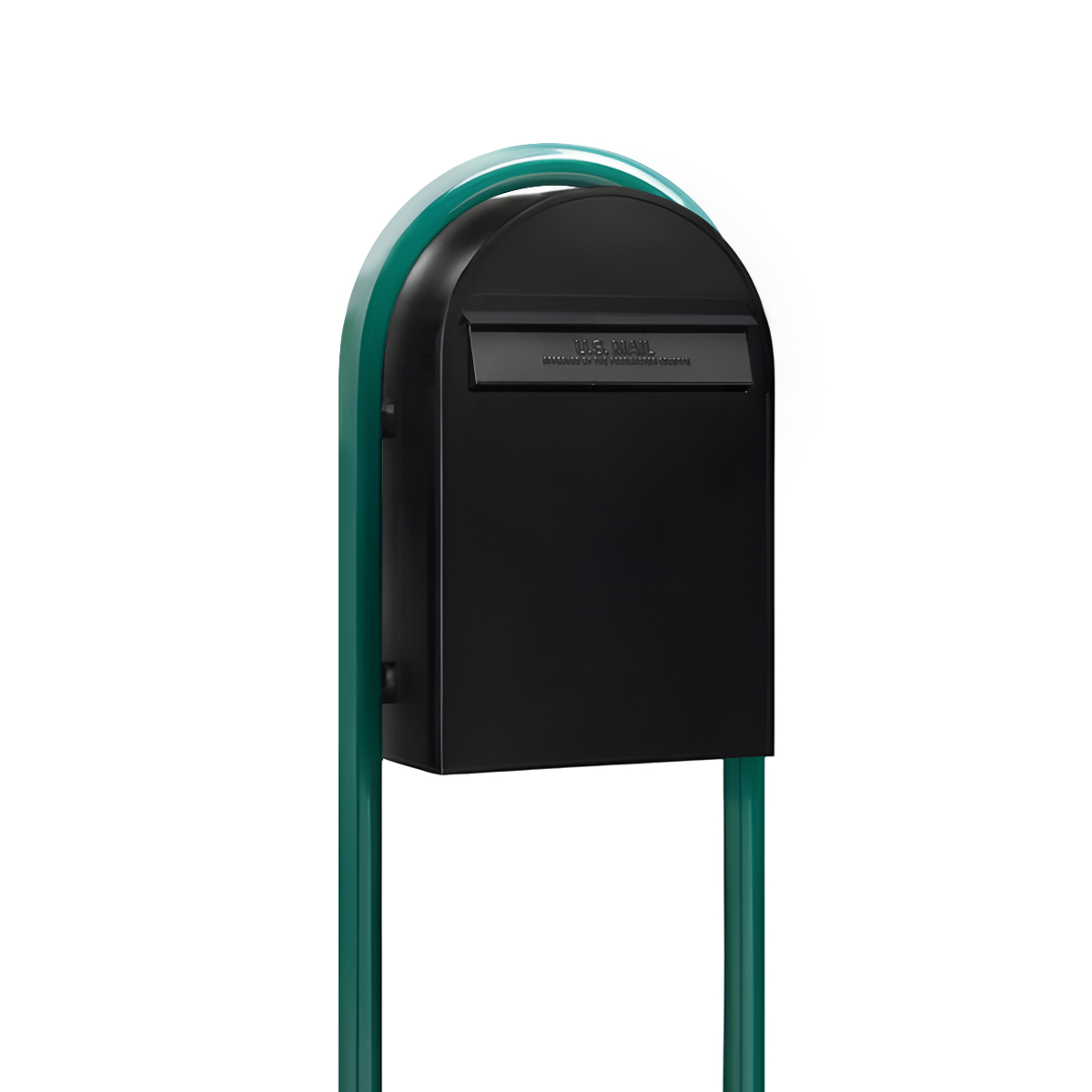 USPS Approved Bobi Classic B Rear Access Modern Locking Black Mailbox and Round Green Post Combo