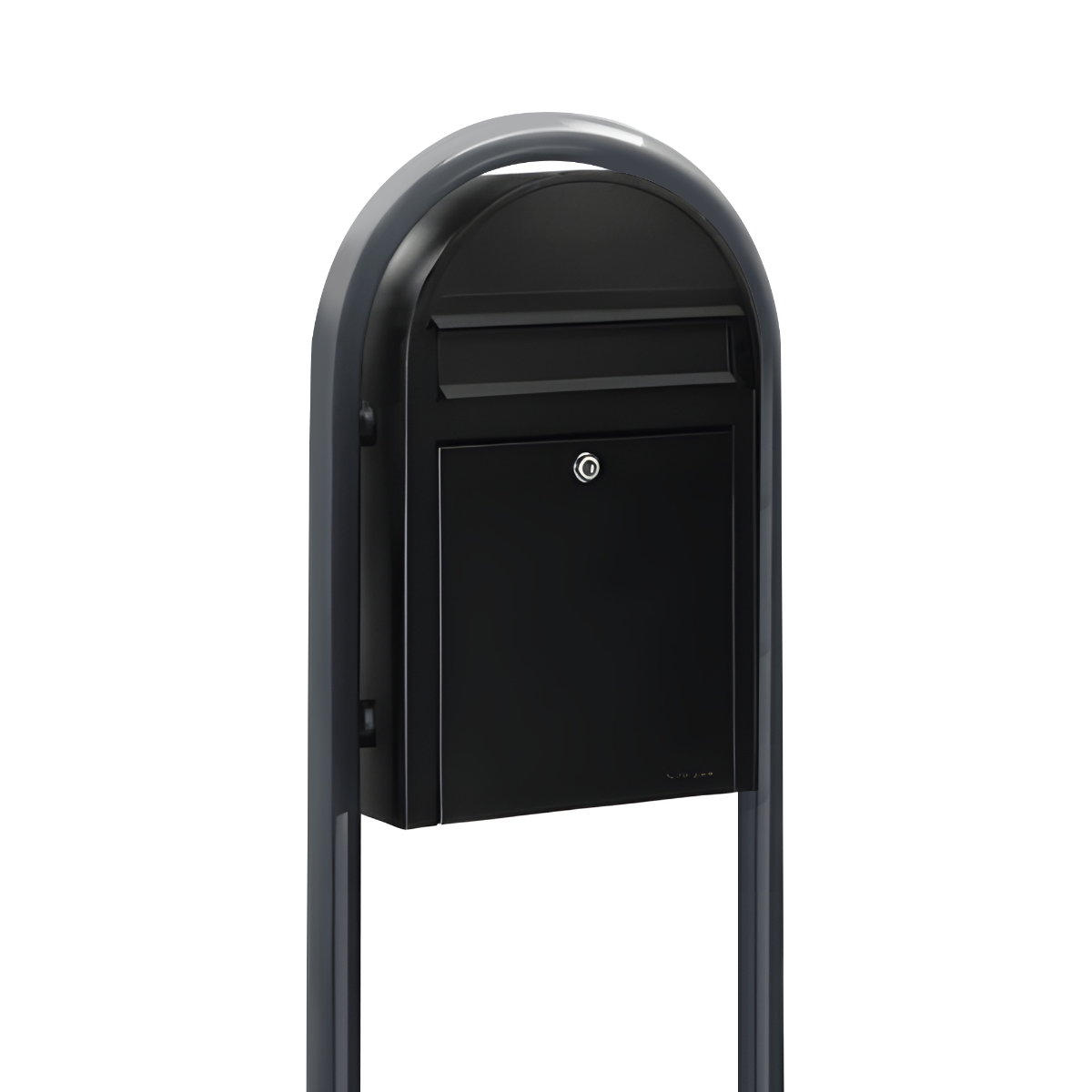 Bobi Classic Slim Front Access Modern Locking Black Mailbox and Round Grey Post Combo
