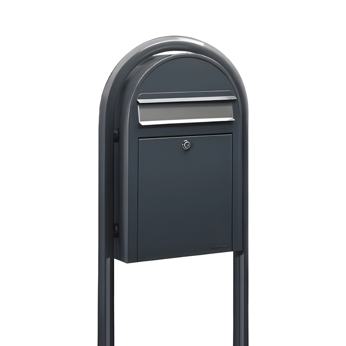 Bobi Classic Slim Front Access Modern Locking Grey Mailbox with Stainless Steel Mail Slot and Round Grey Post Combo