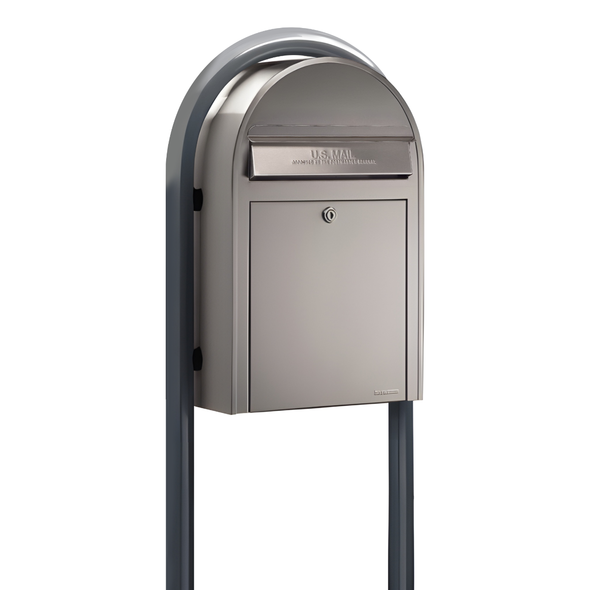 Bobi Classic Front Access Stainless Steel Mailbox and Round Grey Post Combo