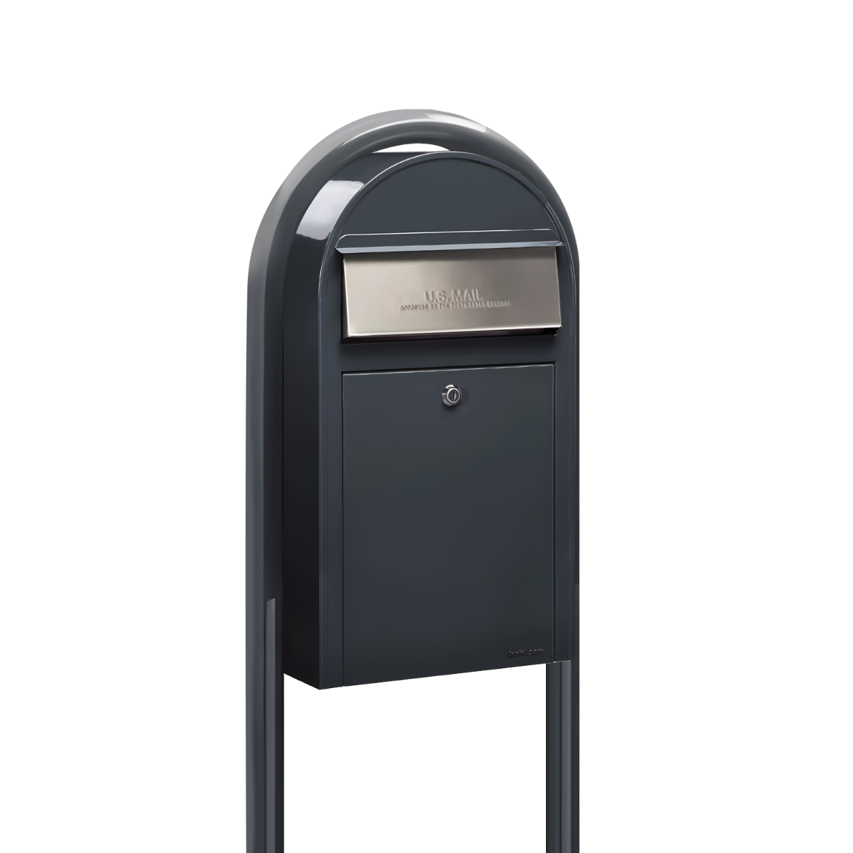 USPS Approved Bobi Grande Slim Front Access Modern Locking Grey Mailbox with  Stainless Steel Mail Slot and Round Grey Post Combo