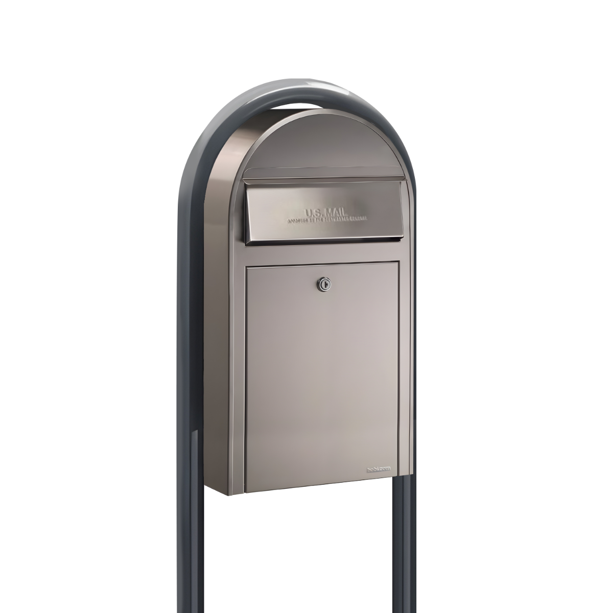 USPS Approved Bobi Grande Slim Front Access Modern Locking Stainless Steel Mailbox with Round Grey Post Combo