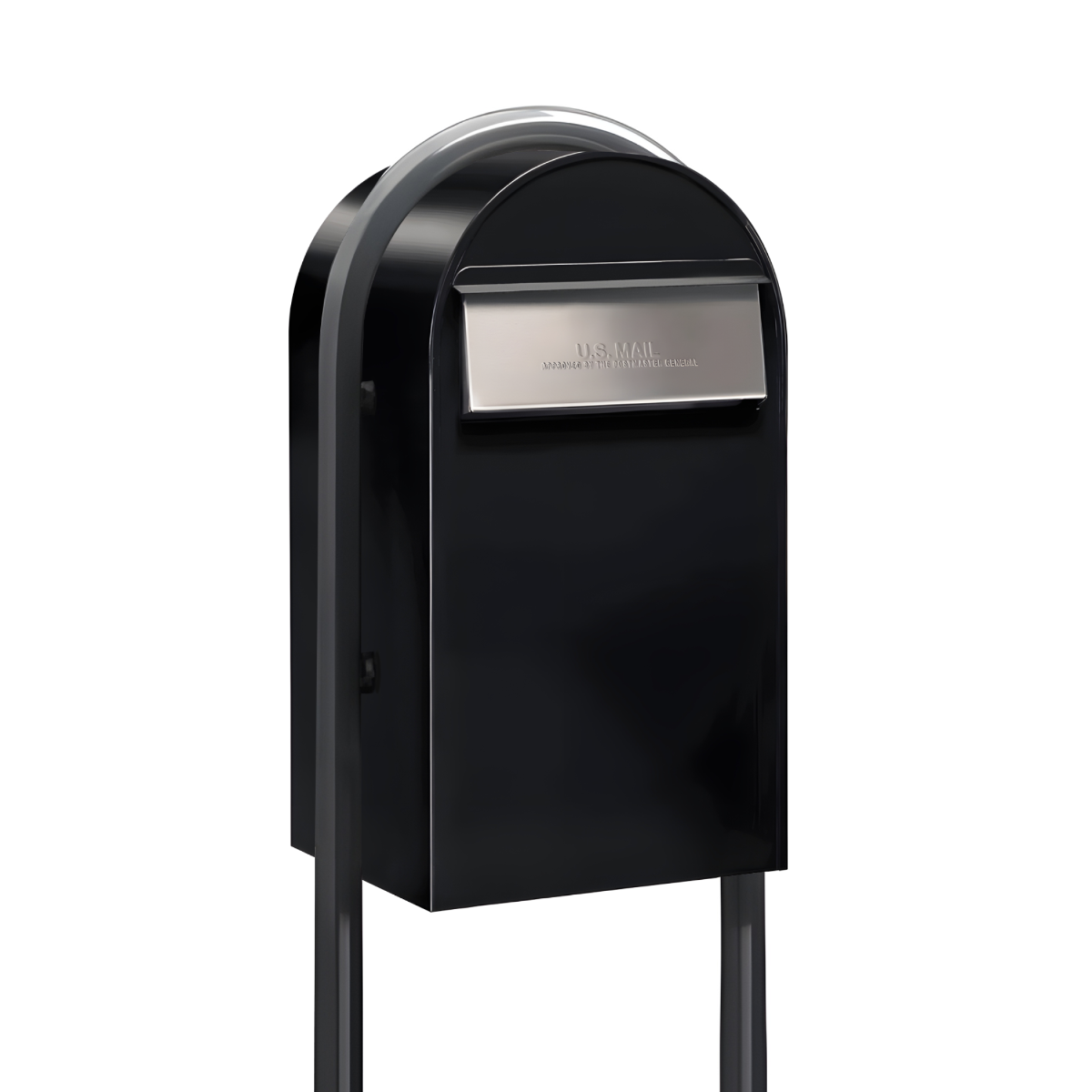 USPS Approved Bobi Grande B Rear Access Modern Locking Black Mailbox with Round Grey Post Combo  - Stainless Steel Mail Slot –   Secure Small Parcel Delivery