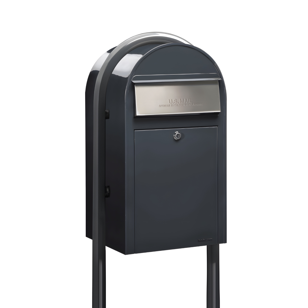Bobi Grande Front Access Grey Mailbox with Stainless Steel Mail Slot and Round Grey Post Combo
