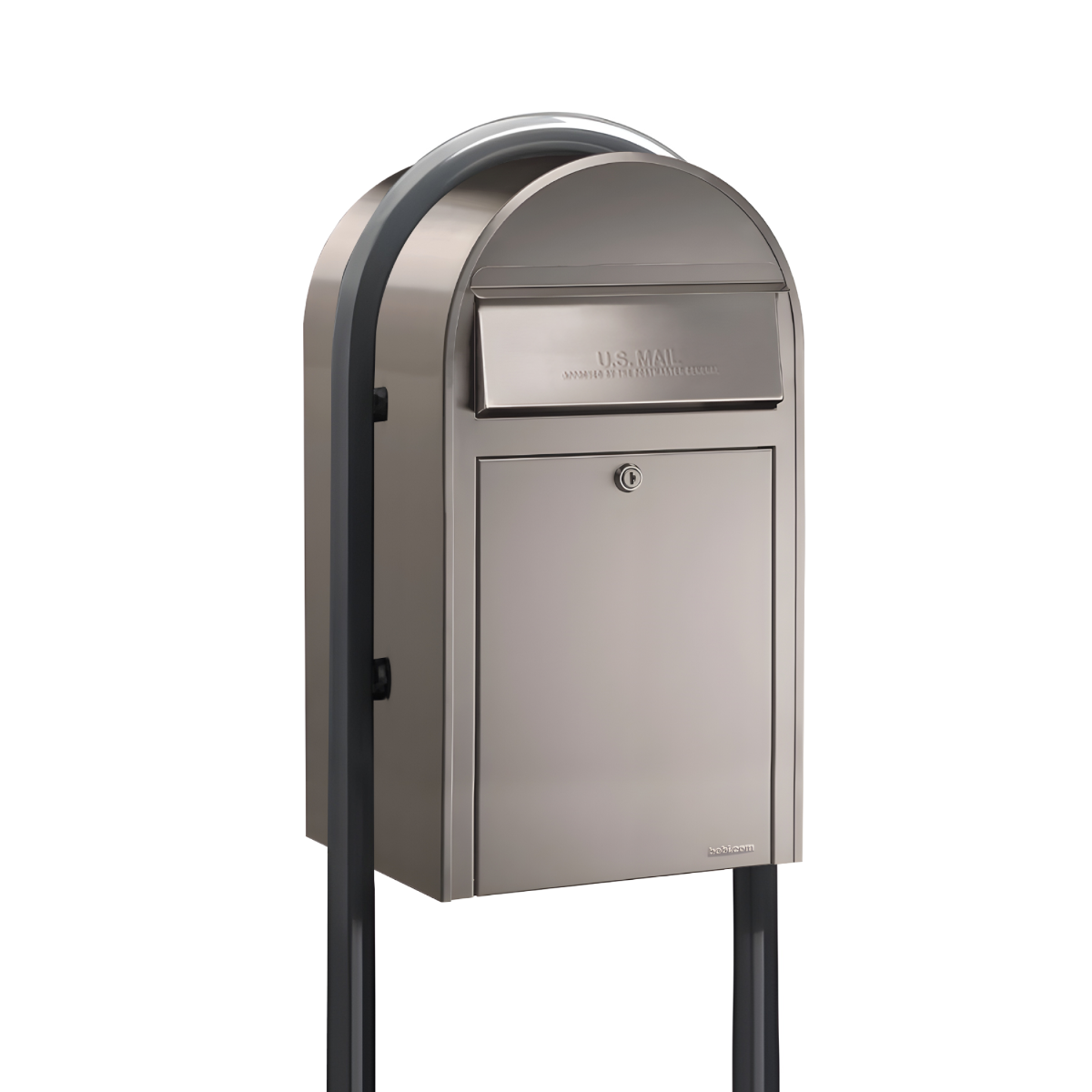 USPS Approved Bobi Grande Front Access Modern Locking Stainless Steel Mailbox with Round Grey Post Combo