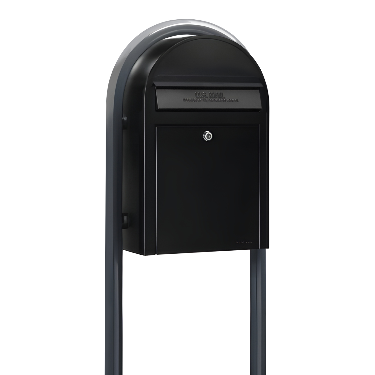 USPS Approved Bobi Classic Front Access Modern Locking Black Mailbox and Round Grey Post Combo