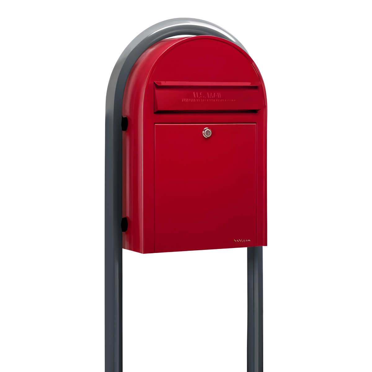 USPS Approved Bobi Classic Front Access Modern Locking Red Mailbox and Round Grey Post Combo
