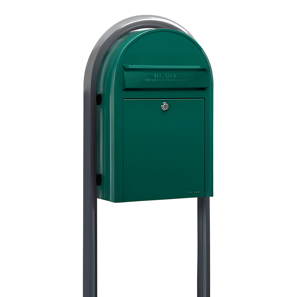 USPS Approved Bobi Classic Front Access Modern Locking Green Mailbox and Round Grey Post Combo