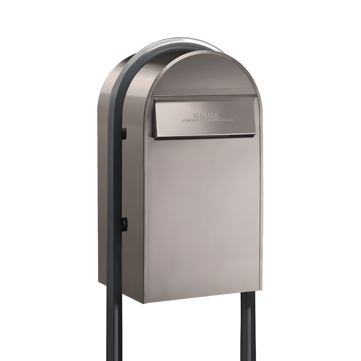 USPS Approved Bobi Grande B Rear Access Modern Locking Stainless Steel Mailbox with Round Grey Post Combo - Secure Small Parcel Delivery