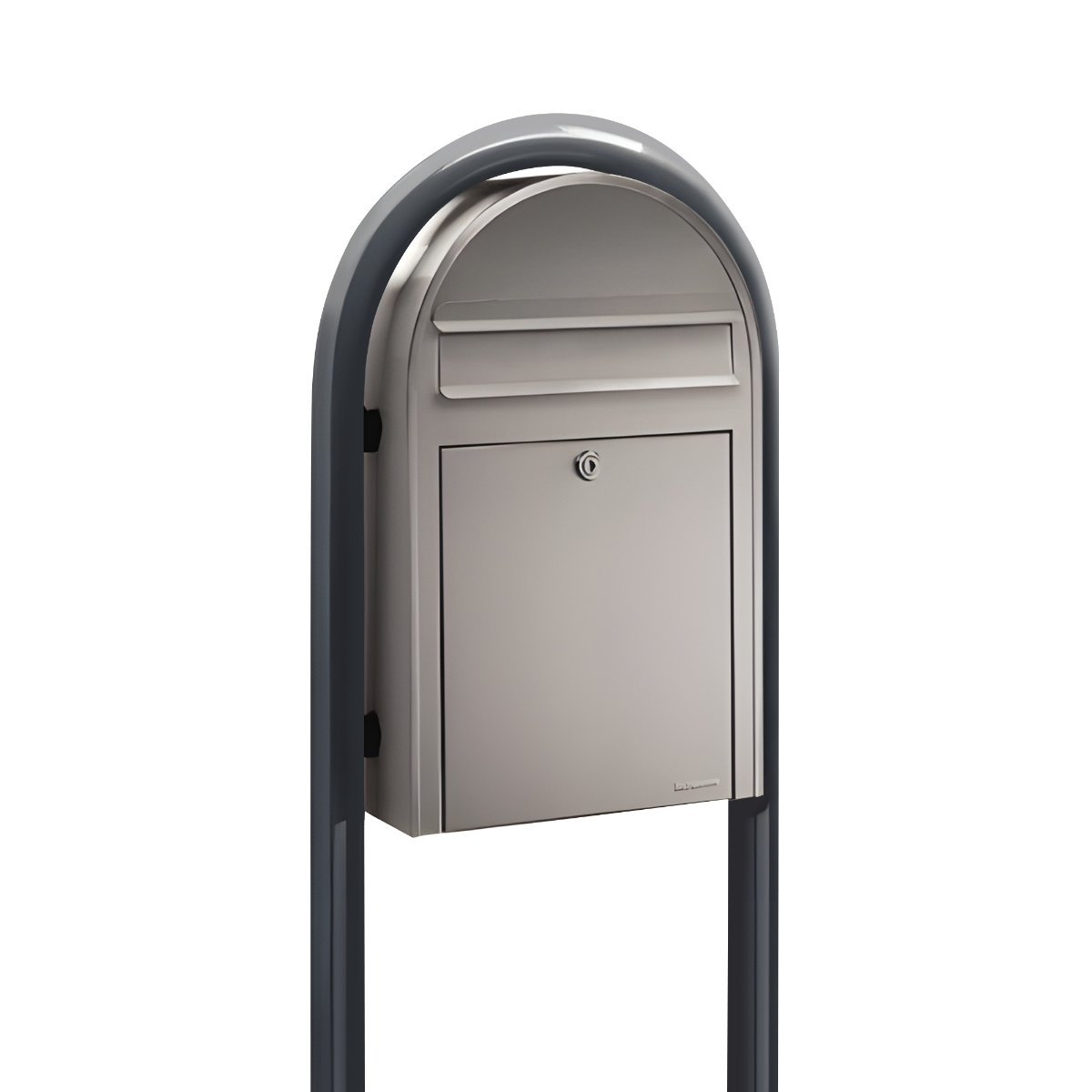 Bobi Classic Slim Front Access Modern Locking Stainless Steel Mailbox and Round Grey Post Combo