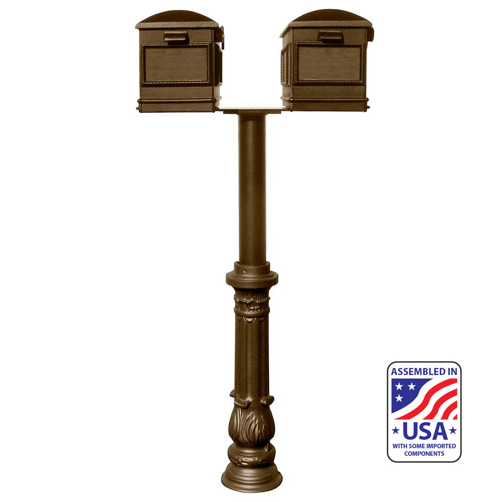 The Hanford TWIN (no scrolls) Lewiston mailbox post system with ornate base