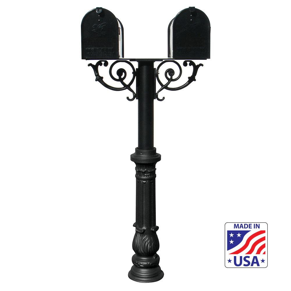 The Hanford TWIN mailbox post system w/Scroll Supports and ornate base