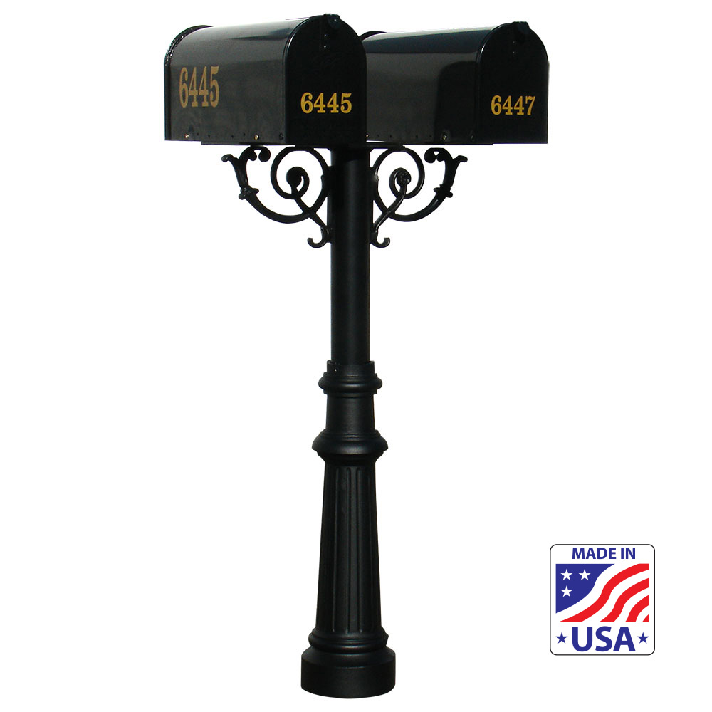 The Hanford TWIN mailbox post system w/Scroll Supports and fluted base