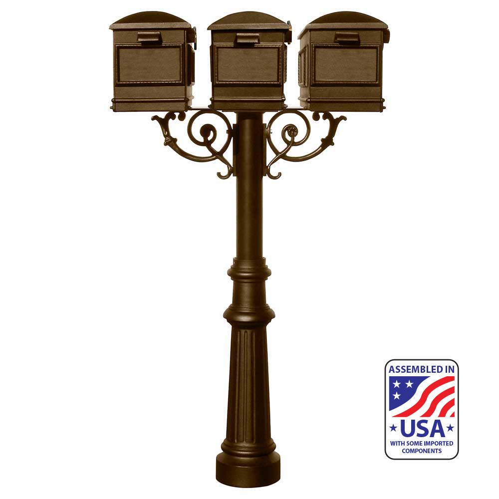 The Hanford TRIPLE Lewiston mailbox post system w/Scroll Supports and fluted base