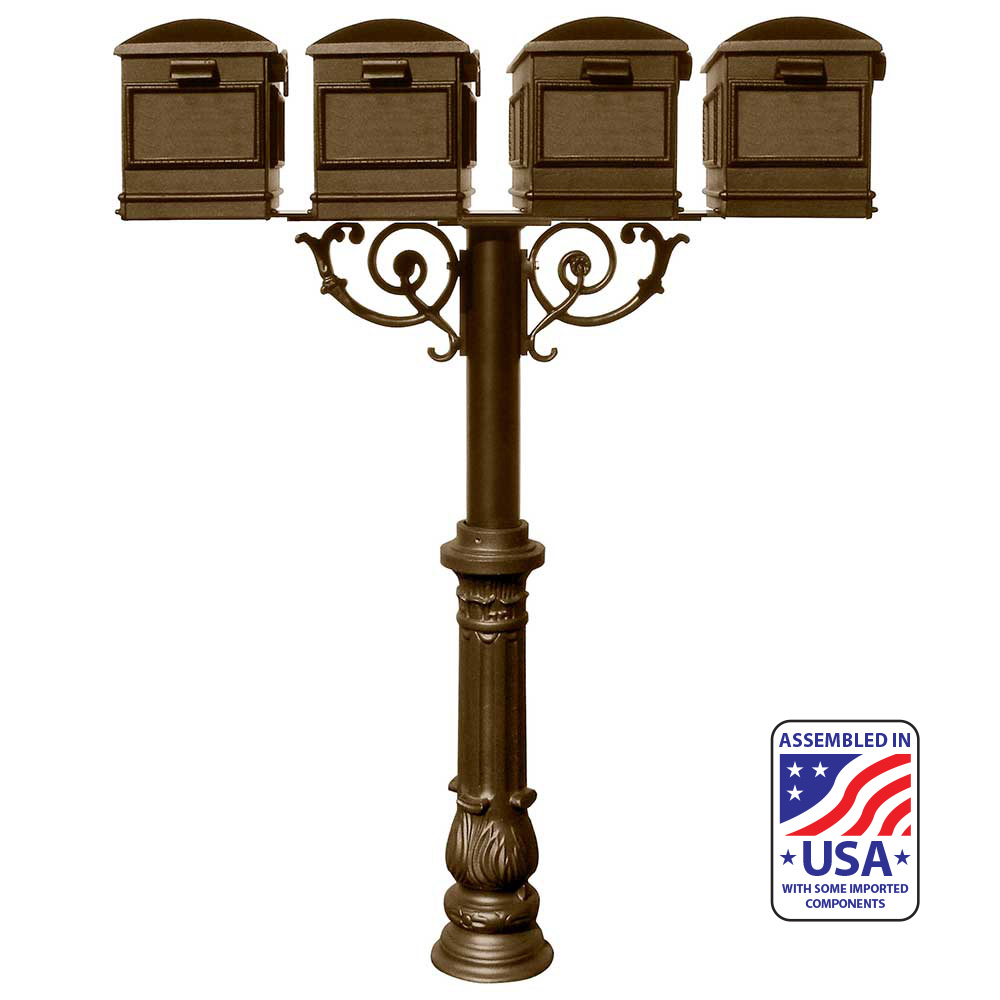 The Hanford QUAD Lewiston mailbox post system w/Scroll Supports and ornate base