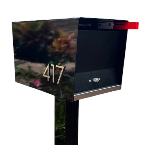Ted Stuff Quick-Ship Uptown Modern Mailbox in White and Black with Stainless Steel Stick on Numbers