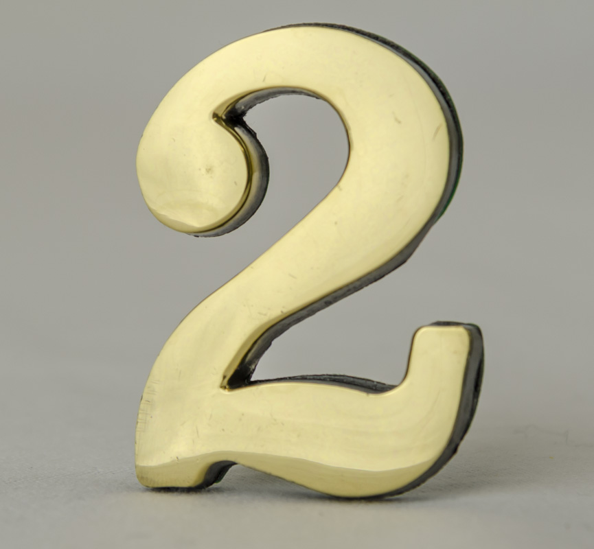 2 Inch Brass Number Two with Self Adhesive Back