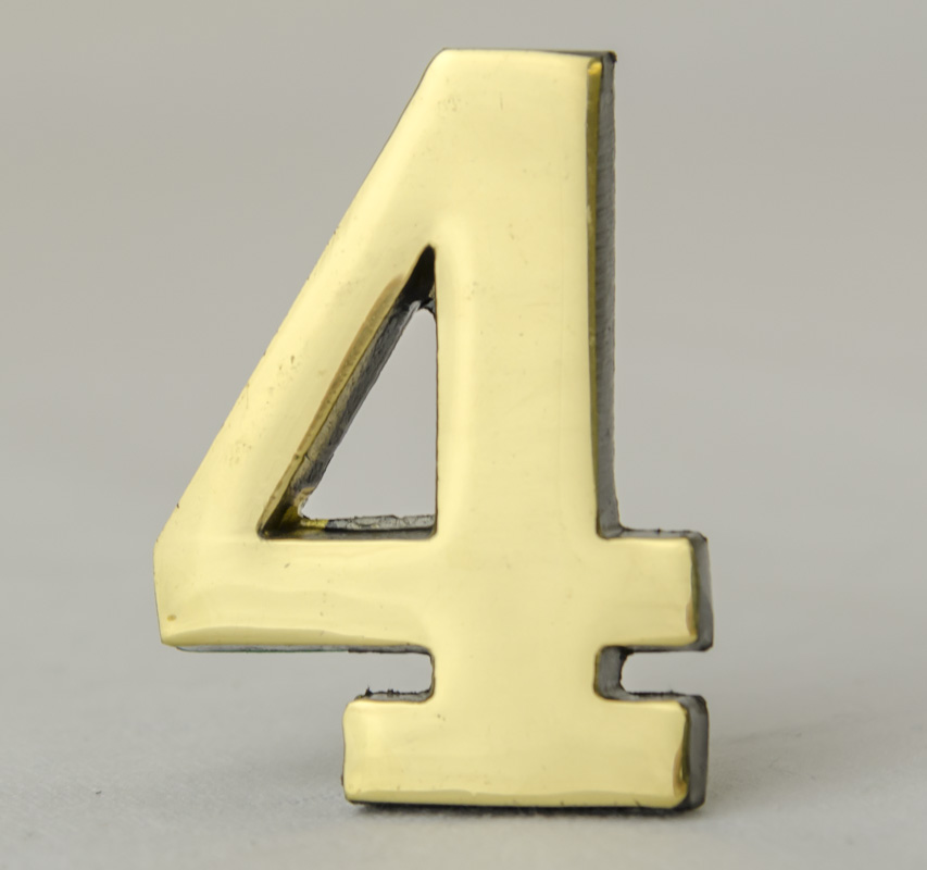 2 Inch Brass Number Four with Self Adhesive Back