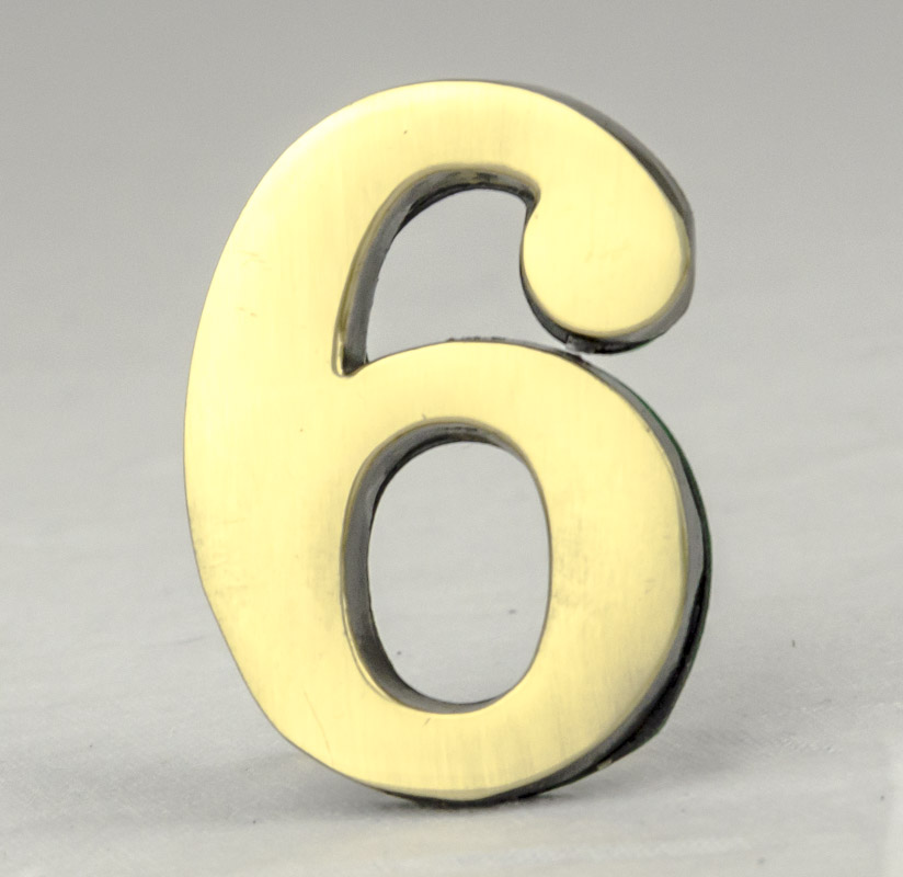 2 Inch Brass Number Six with Self Adhesive Back