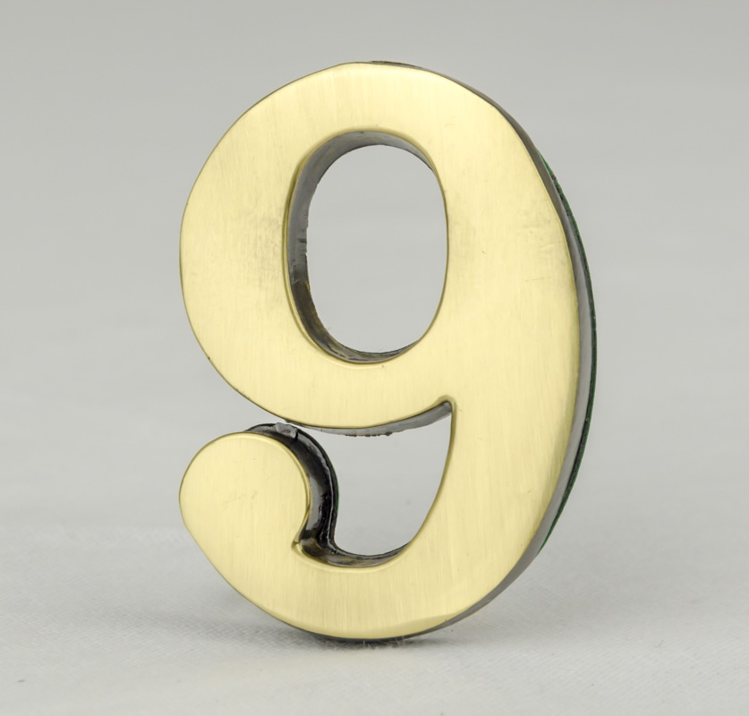 2 Inch Brass Number Nine with Self Adhesive Back