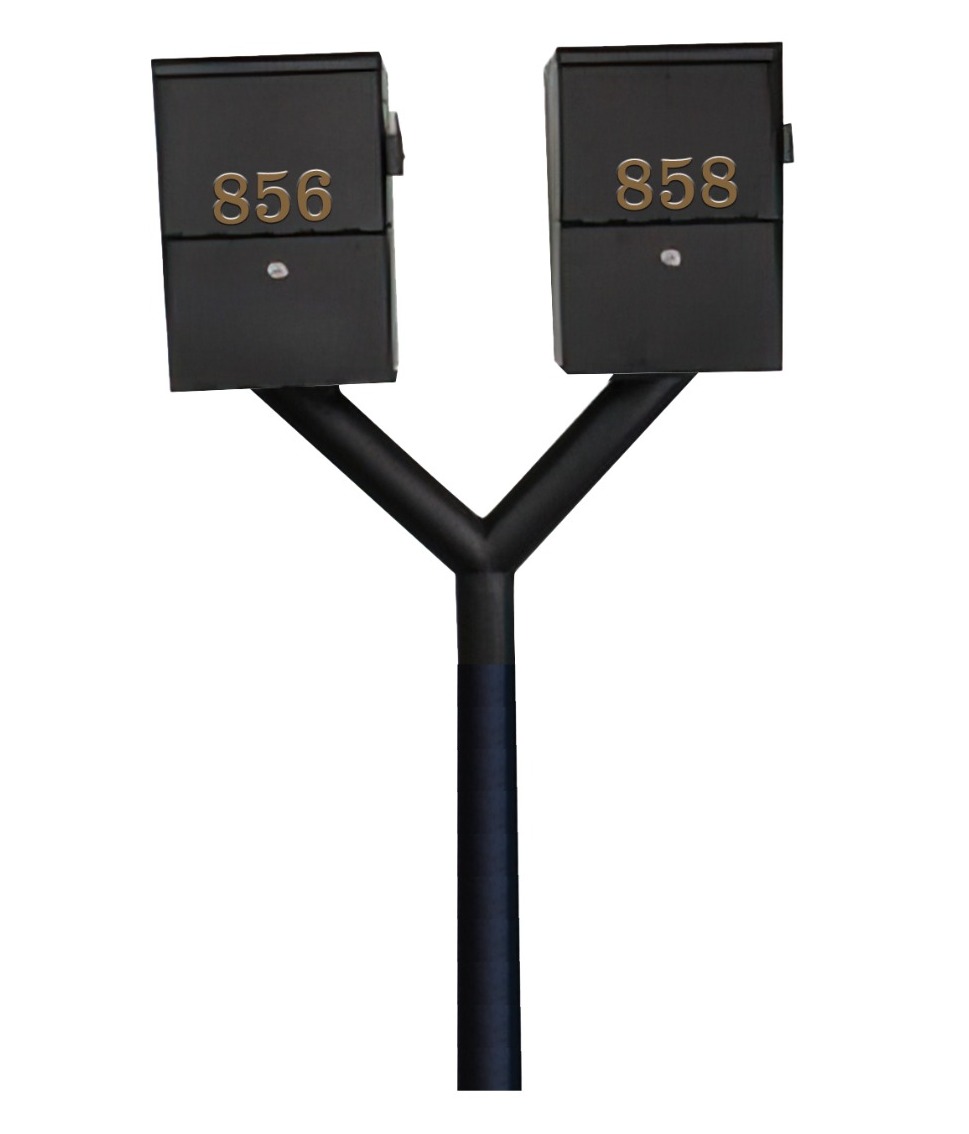 QualArc Penfield Twin Mailbox Post System, no base with two Letter Sentry mailboxes Black