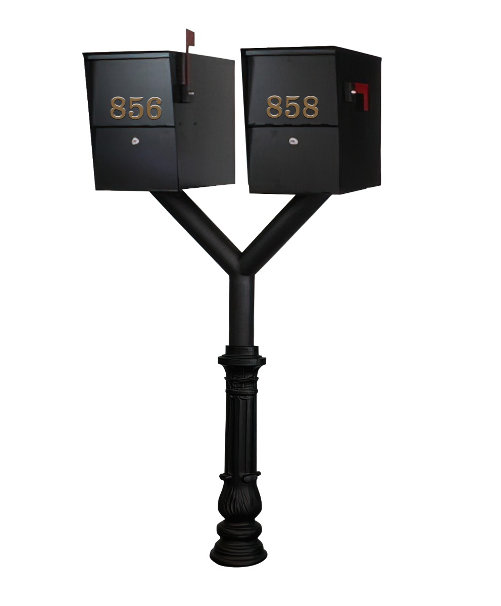 QualArc Penfield Twin Mailbox Post System, base 7 with two Letter Sentry mailboxes Black