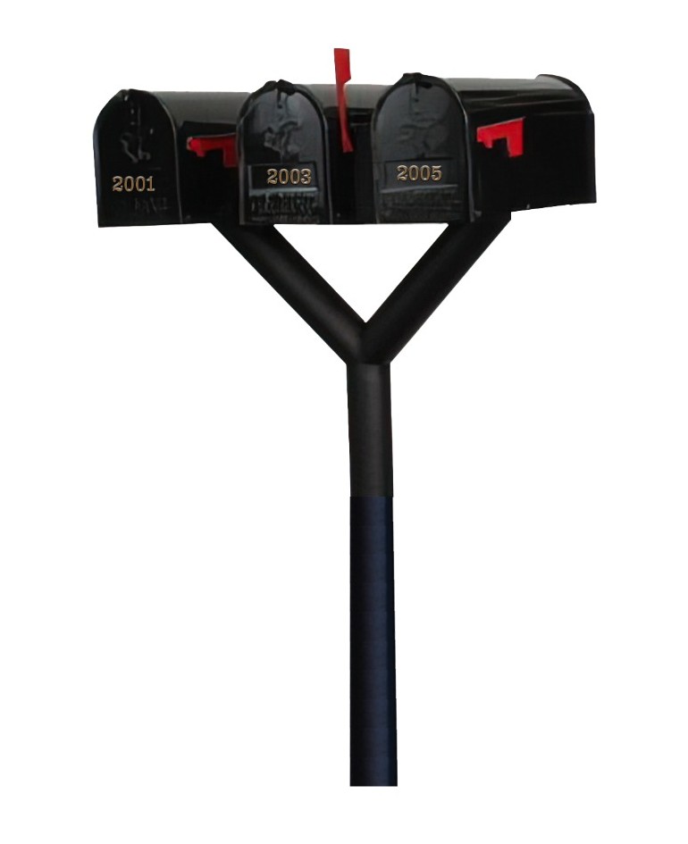 QualArc Penfield TRIPLE Mailbox Post System, no base with three E1 Economy Mailboxes Black