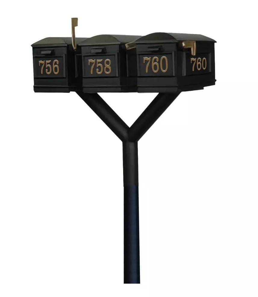 QualArc Penfield TRIPLE Mailbox Post System, no base with three Lewiston Mailboxes