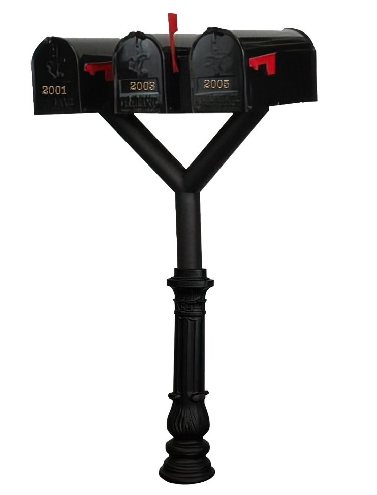 QualArc Penfield TRIPLE Mailbox Post System, base 7 with three E1 Economy Mailboxes Black