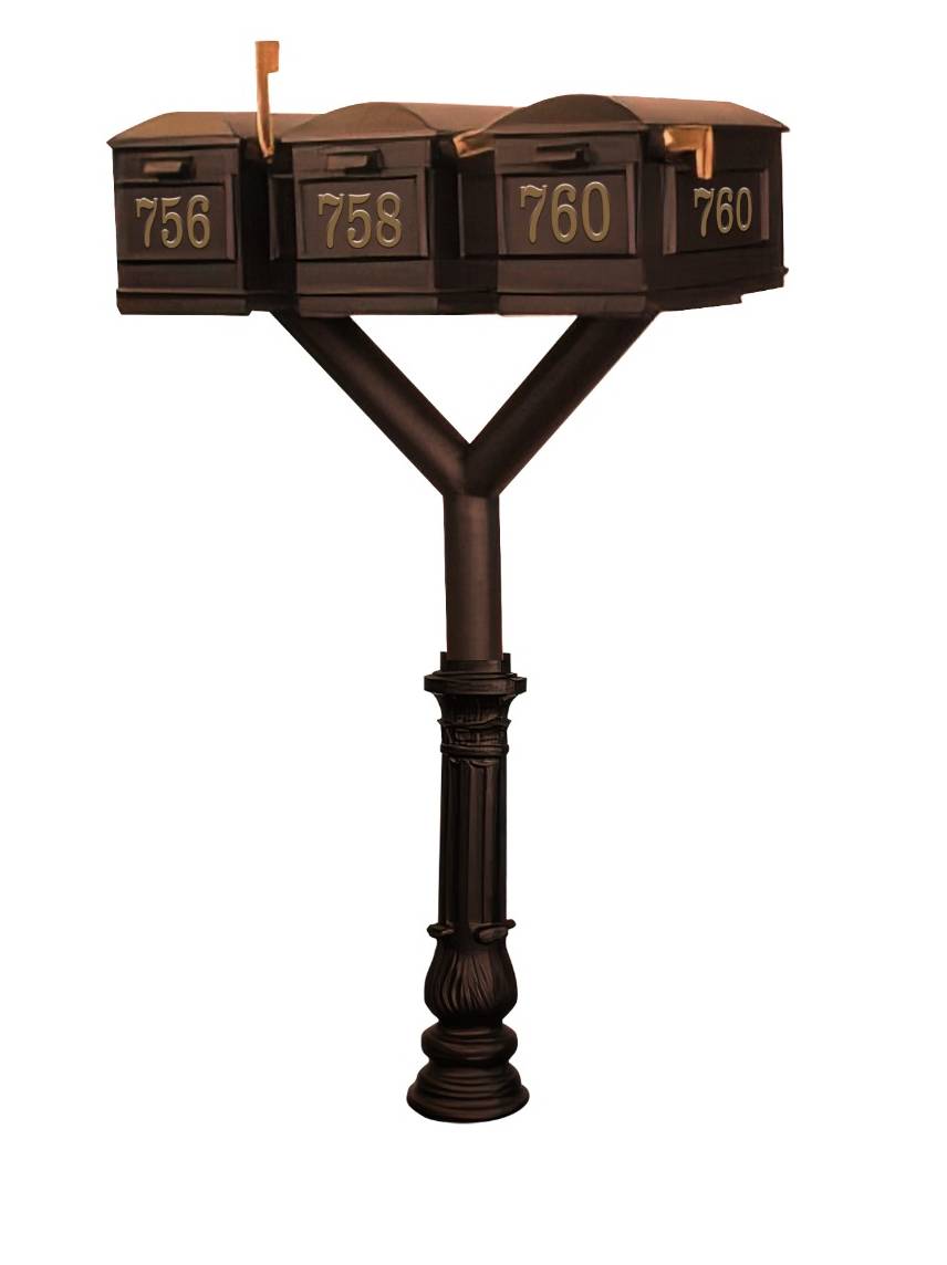 QualArc Penfield TRIPLE Mailbox Post System, base 7 with three Lewiston Mailboxes