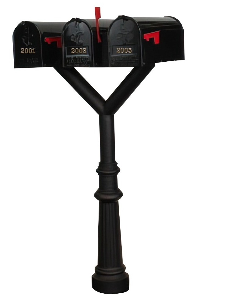 QualArc Penfield TRIPLE Mailbox Post System, base 8 with three E1 Economy Mailboxes Black