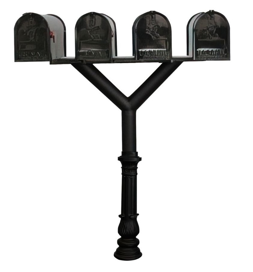 QualArc Penfield QUAD Mailbox Post System, base 7 with Four E1 Economy Mailboxes Black