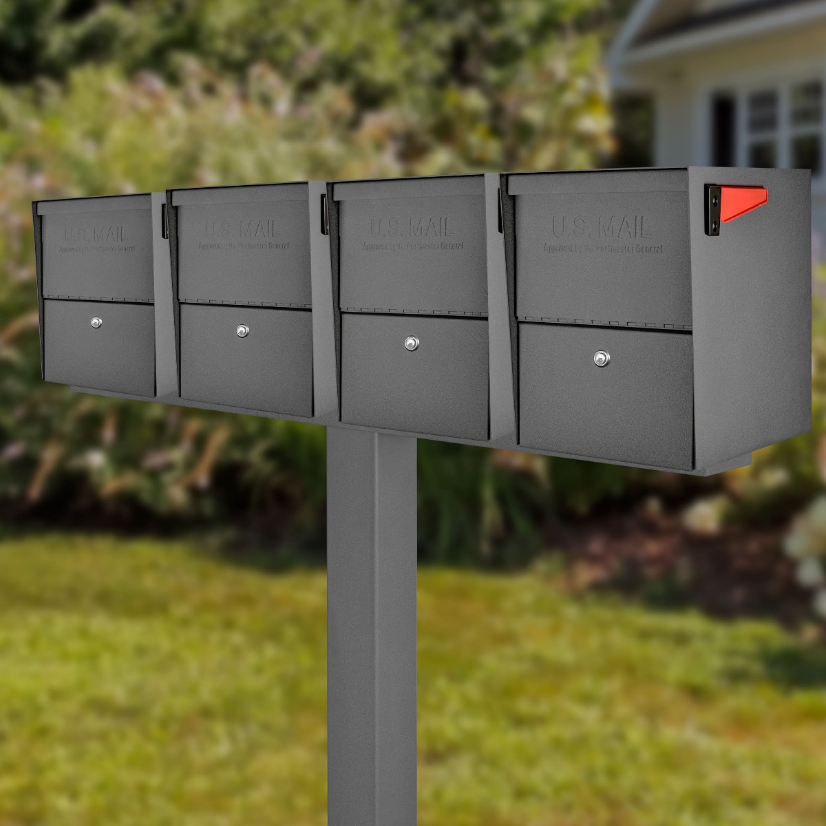 Mail Boss Package Master Quad Mailboxes with Post