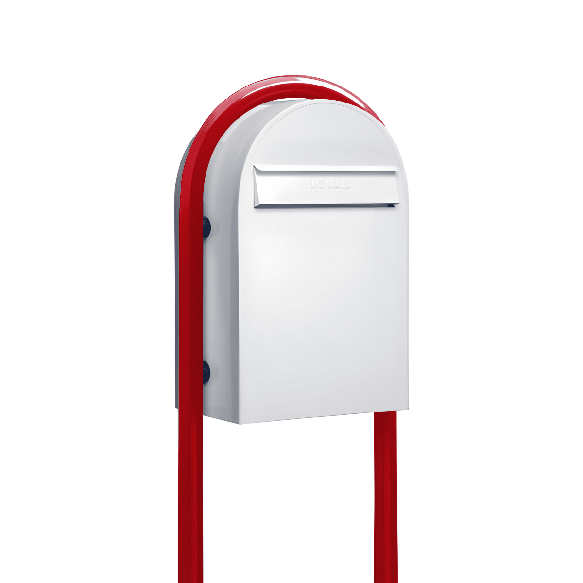 USPS Approved Bobi Classic B Rear Access Modern Locking White Mailbox and Round Red Post Combo