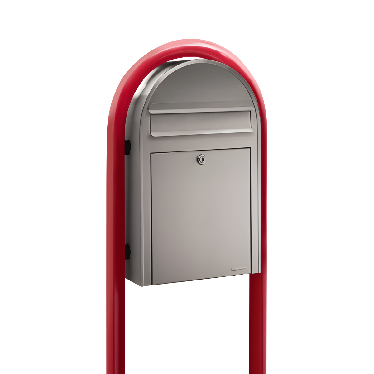 Bobi Classic Slim Front Access Modern Locking Stainless Steel Mailbox and Round Red Post Combo