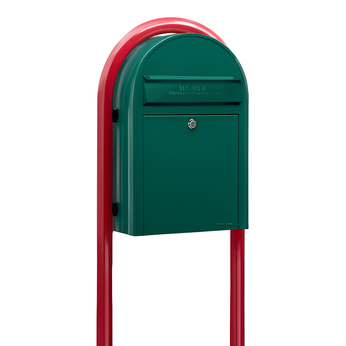 USPS Approved Bobi Classic Front Access Modern Locking Green Mailbox and Round Red Post Combo