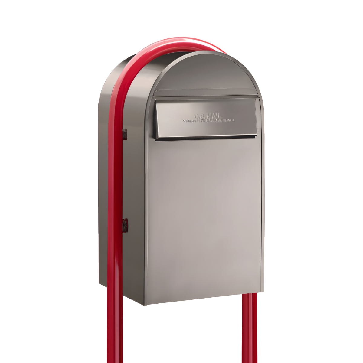 USPS Approved Bobi Grande B Rear Access Modern Locking Stainless Steel Mailbox with Round Red Post Combo - Secure Small Parcel Delivery