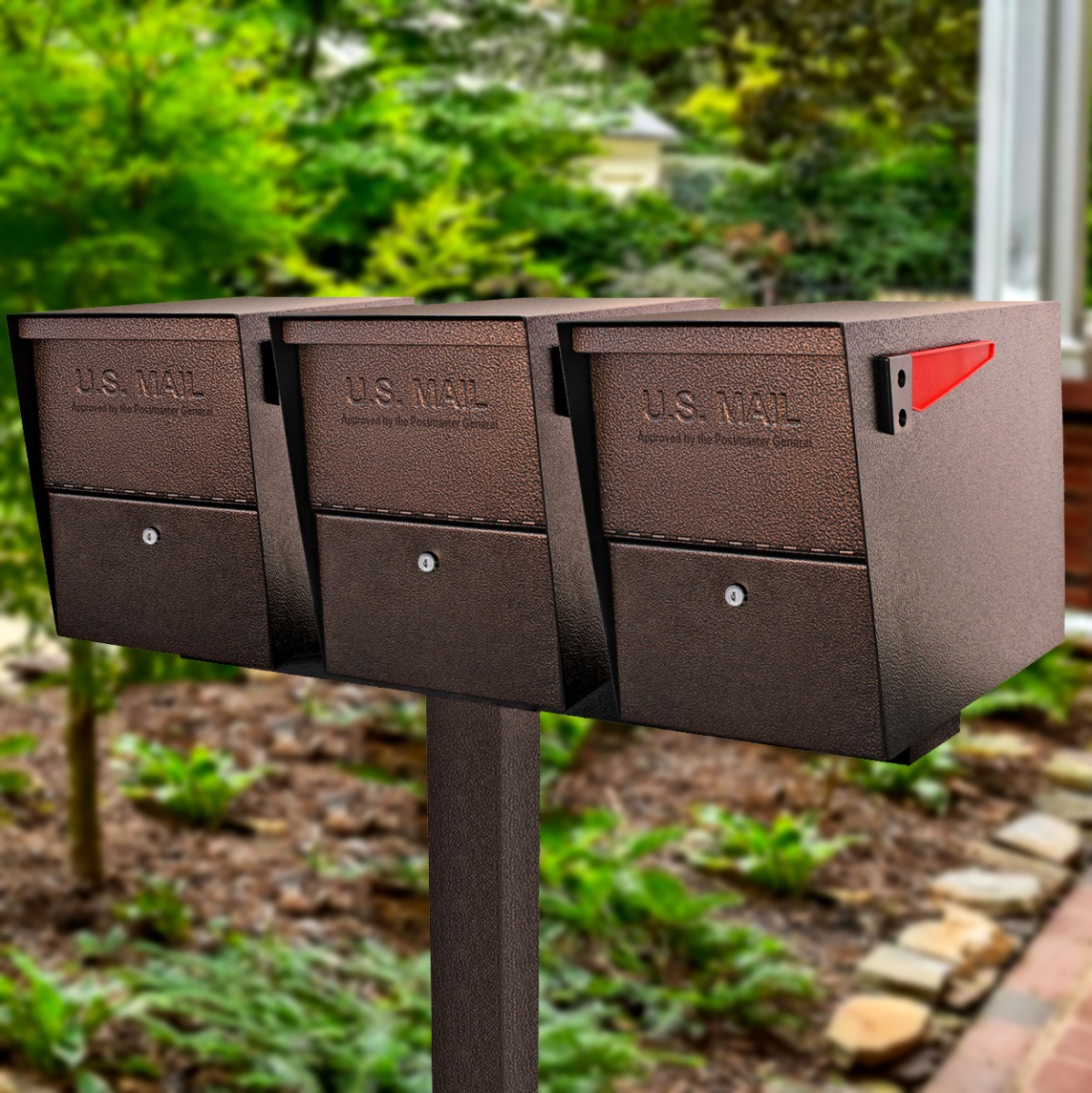 Mail Boss Package Master Triple Mailboxes with Post