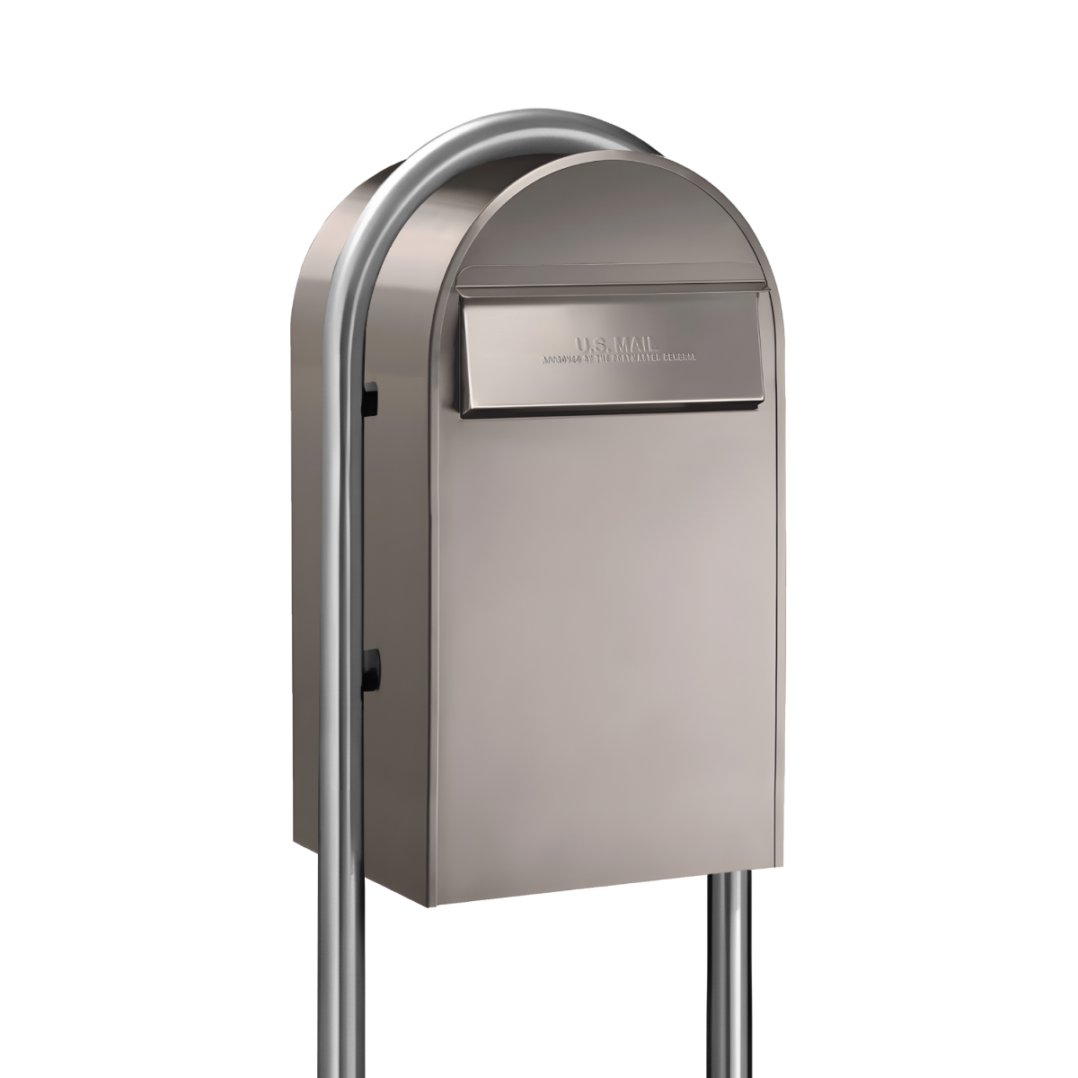 USPS Approved Bobi Grande B Rear Access Modern Locking Stainless Steel Mailbox with Round Stainless Steel Post Combo - Secure Small Parcel Delivery
