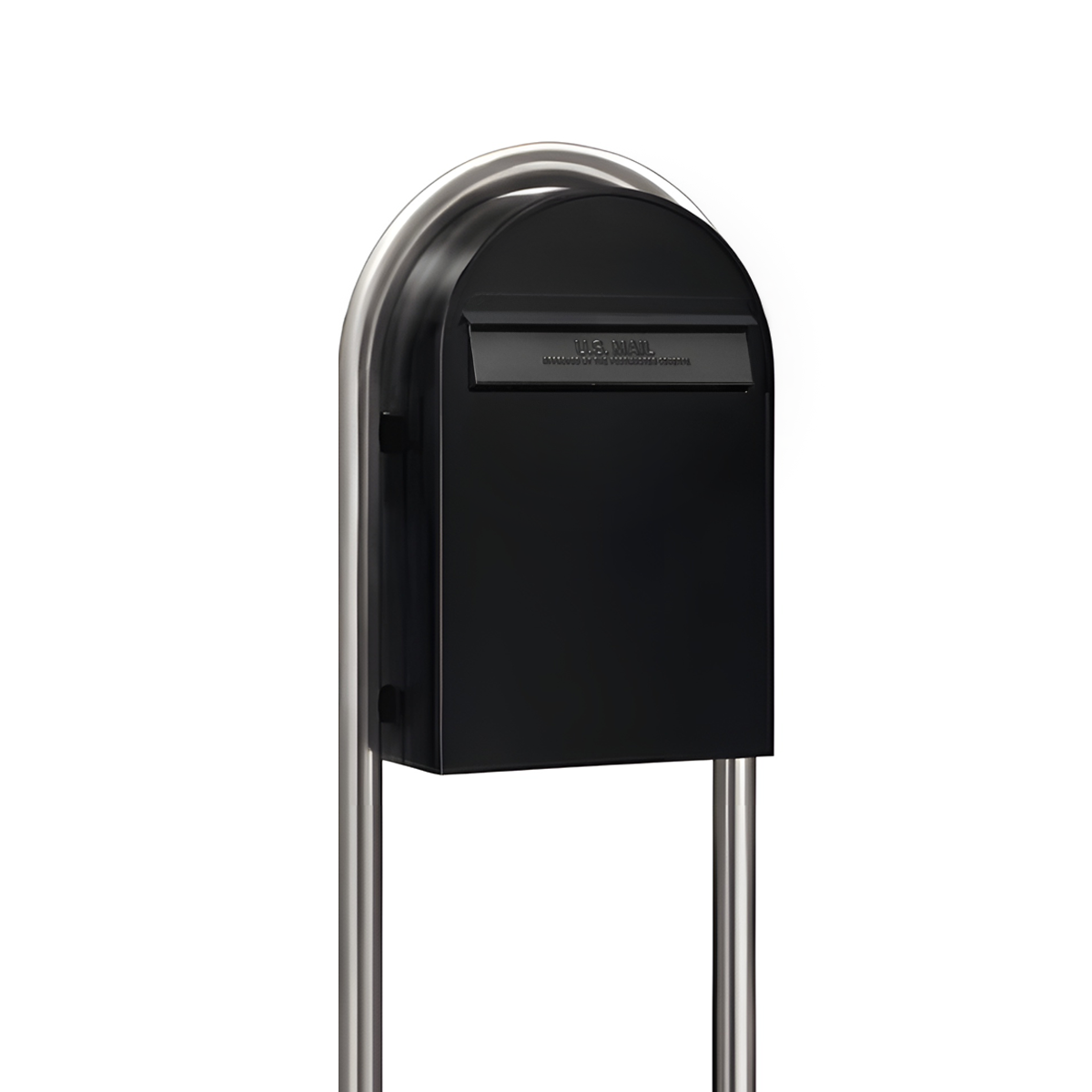 USPS Approved Bobi Classic B Rear Access Modern Locking Black Mailbox and Round Stainless Steel Post Combo