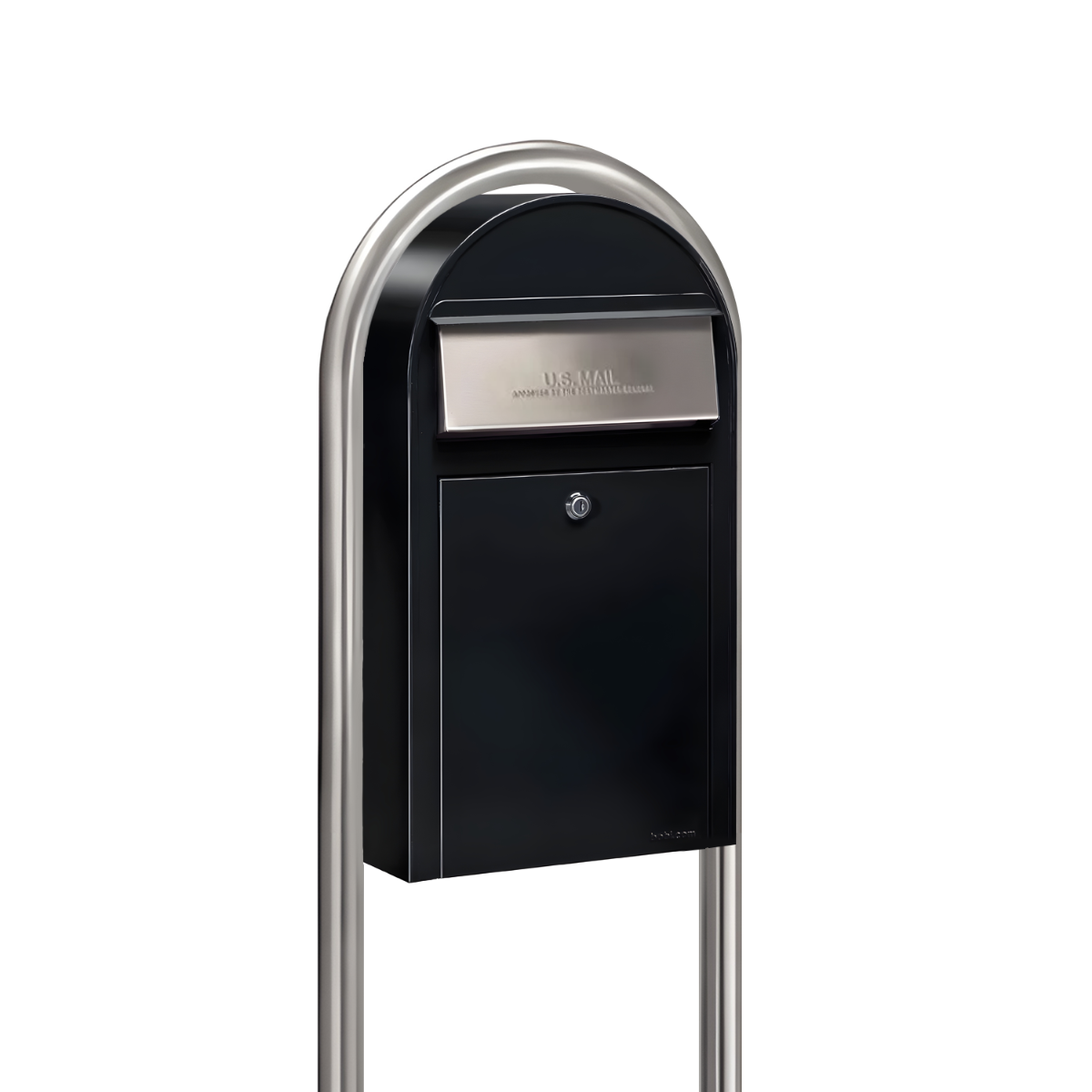 Bobi Grande Slim Front Access Black Mailbox with Round Stainless Steel Post Combo