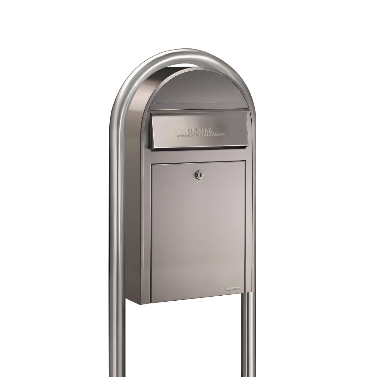 USPS Approved Bobi Grande Slim Front Access Modern Locking Stainless Steel Mailbox with Round Stainless Steel Post Combo