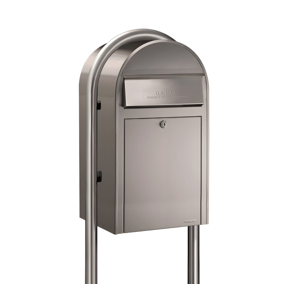 Bobi Grande Front Access Stainless Steel Mailbox with Round Stainless Steel Post Combo