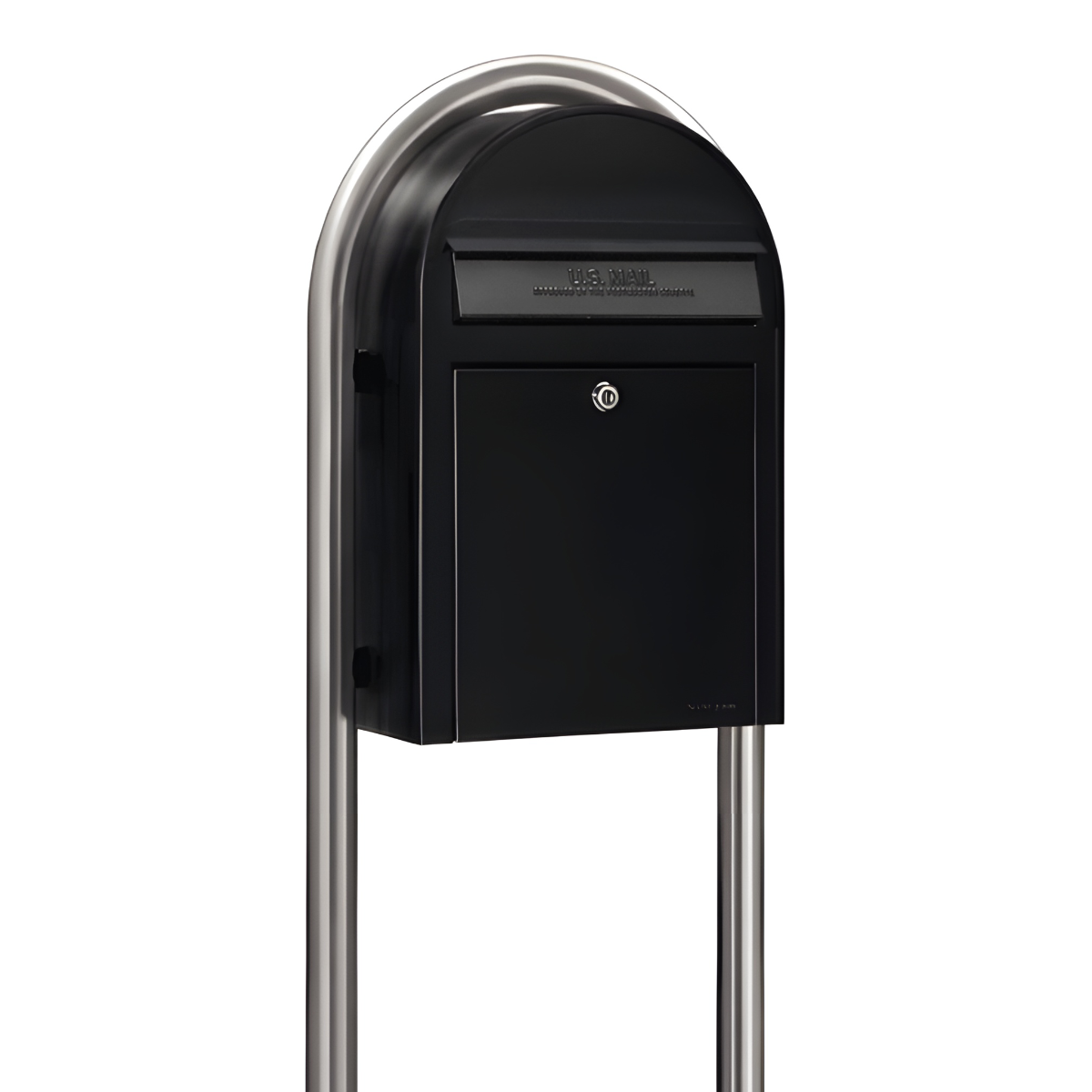USPS Approved Bobi Classic Front Access Modern Locking Black Mailbox and Round Stainless Steel Post Combo