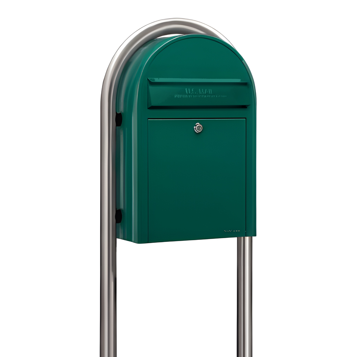 Bobi Classic Front Access Green Mailbox and Round Stainless Steel Post Combo