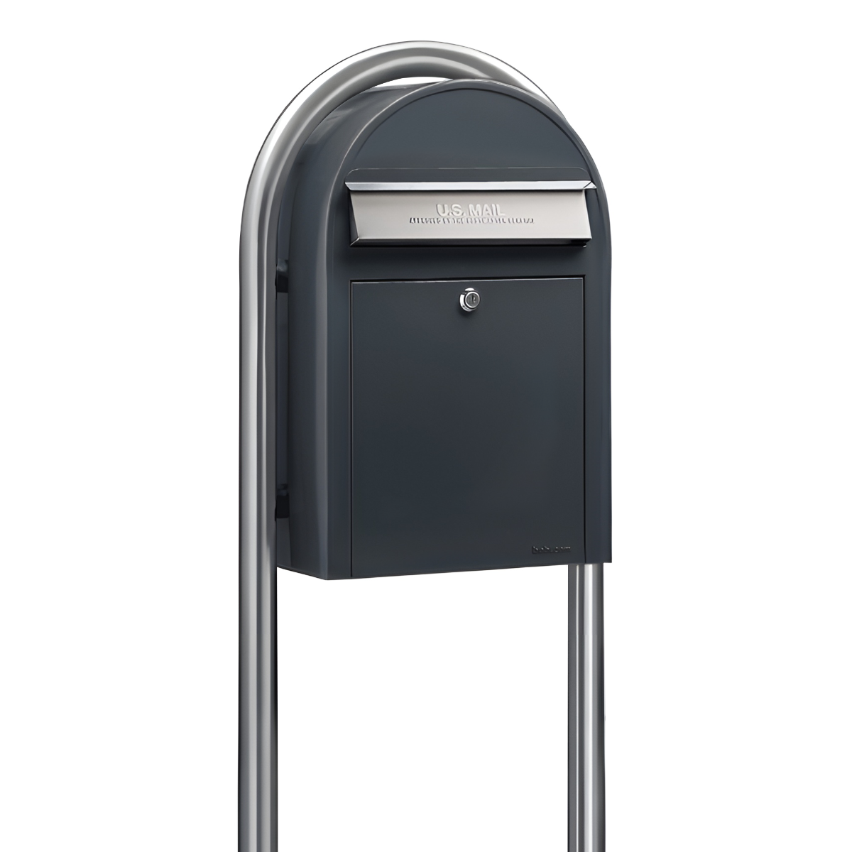 USPS Approved Bobi Classic Front Access Modern Locking Grey Mailbox and Round Stainless Steel Post Combo