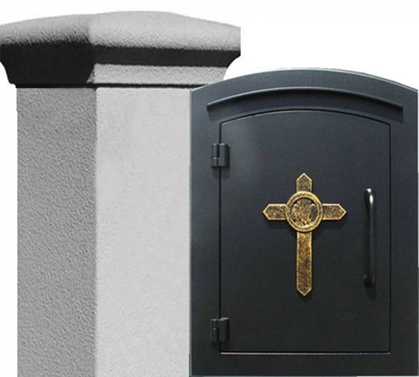 Manchester Security Locking Stucco Column Mailbox with Cross Emblem - Stucco Column Included (Choose Colors)