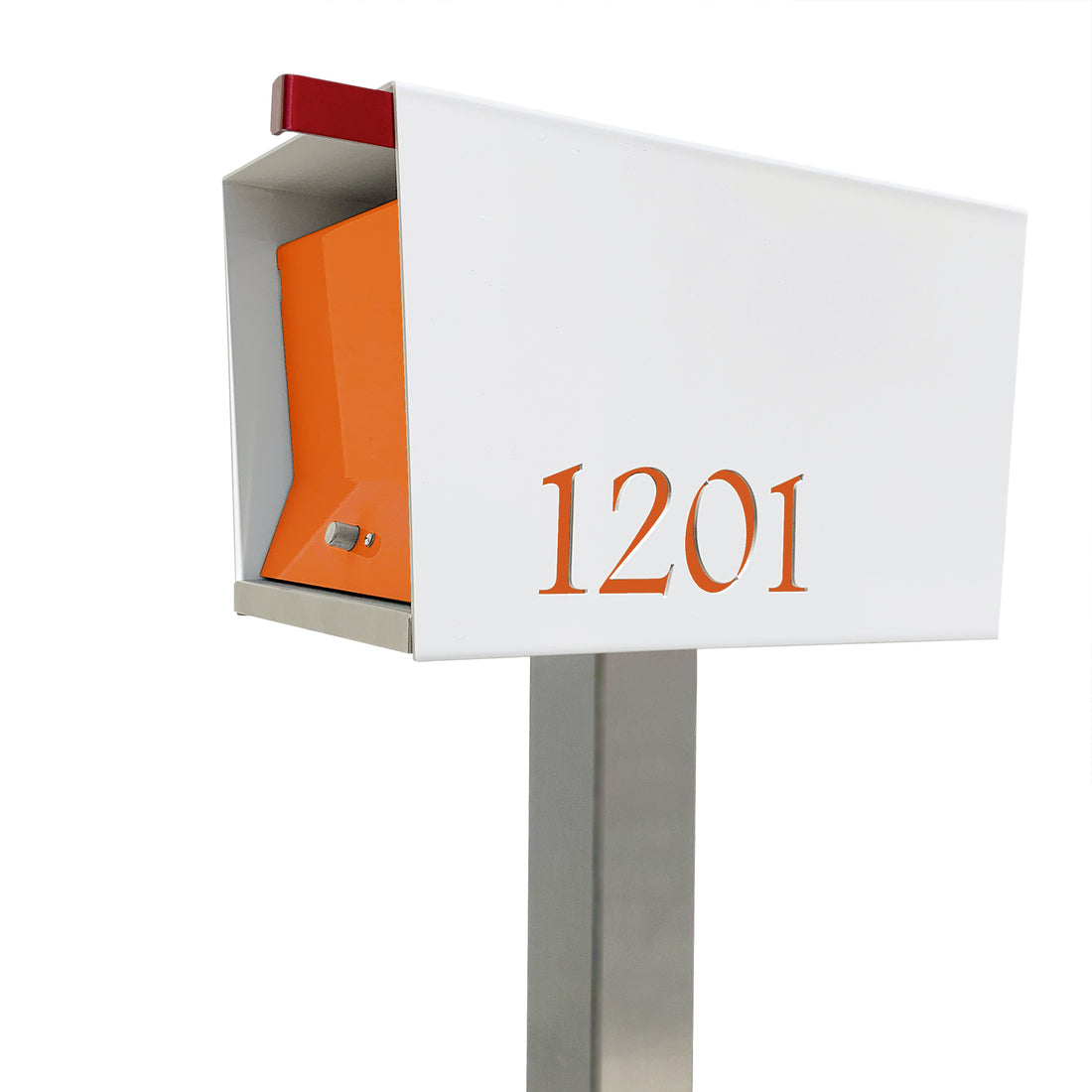 Uptown Box Post Mounted Mailbox TedStuff Mailbox Color: Stainless Steel/White
