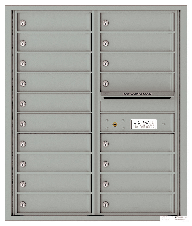Versatile Front Loading Double Column Commercial Mailbox with 18 Tenant Compartments and Outgoing Mail Slot