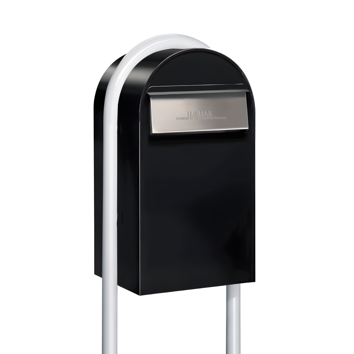 USPS Approved Bobi Grande B Rear Access Modern Locking Black Mailbox with Round White Post Combo  - Stainless Steel Mail Slot –   Secure Small Parcel Delivery
